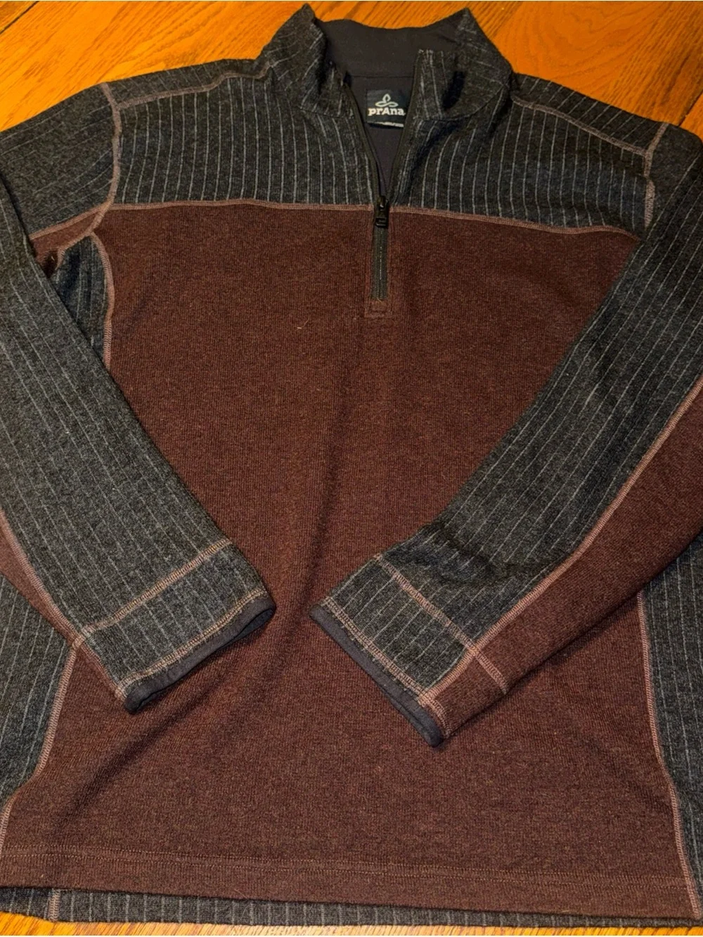 Prana Men's Brown and Charcoal Quarter-Zip Pullover Sweater wool blend